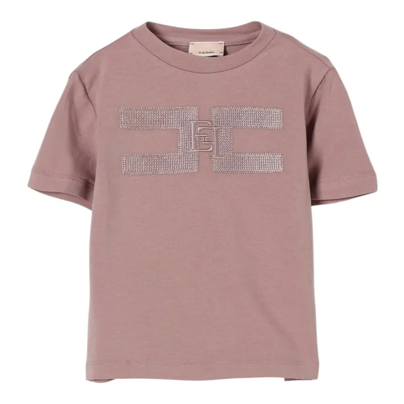 Elisabetta Franchi T-Shirt tinta unita con Logo Rosa Antico per Neonata