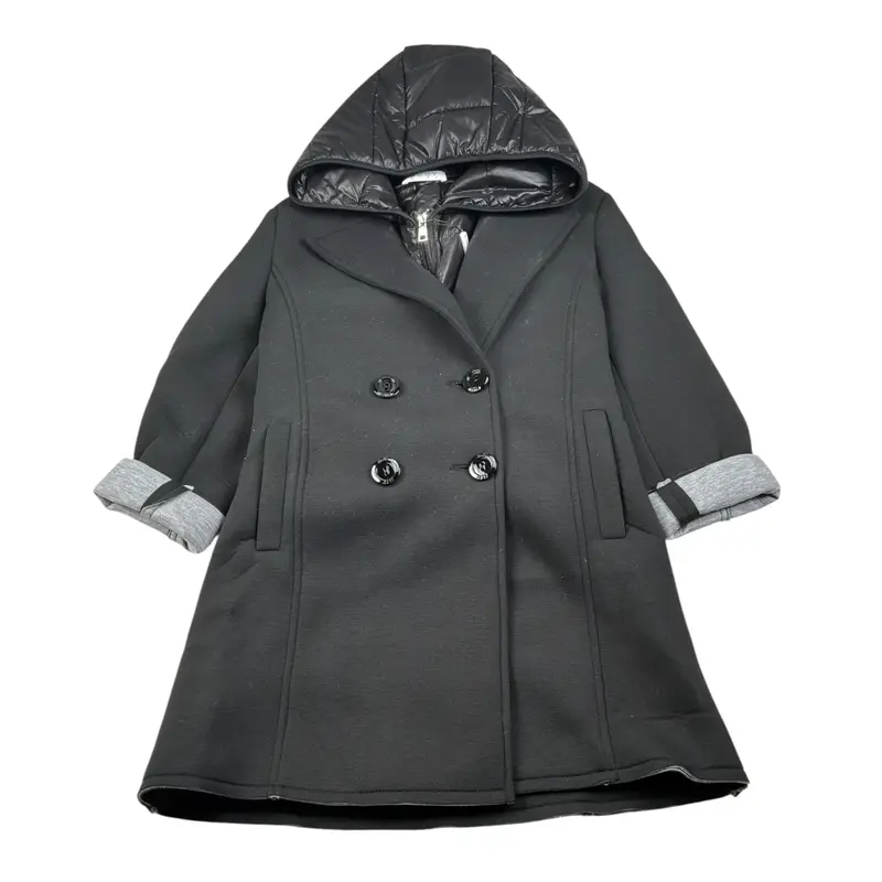 Elsy Cappotto tinta unita con Cappuccio Nero per Bambina