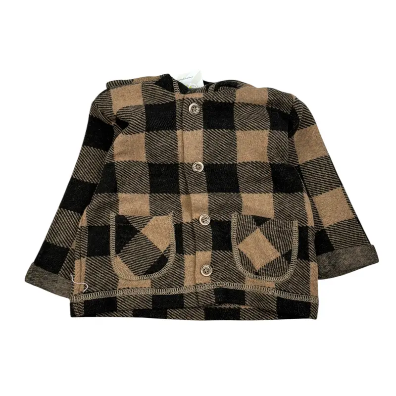 Emc Camicia Bicolore con Fantasia Quadri E Cappuccio Marrone per Neonato