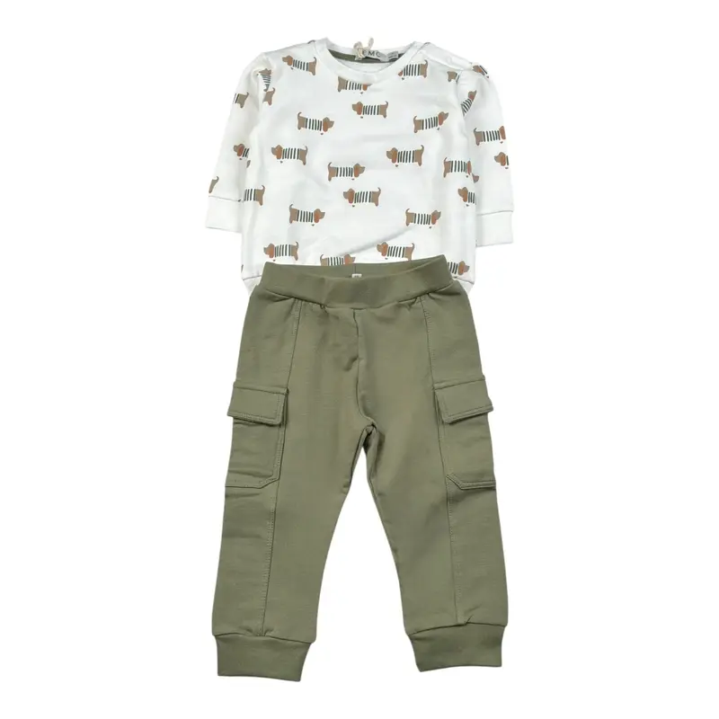 Emc Completo 2Pz Felpa-Pantalone con Stampa Bianco per Neonato