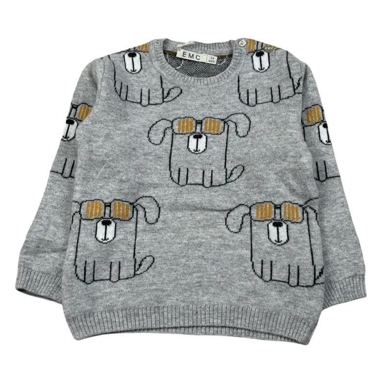 Emc Maglia Girocollo tinta unita con Ricami Grigio per Neonato