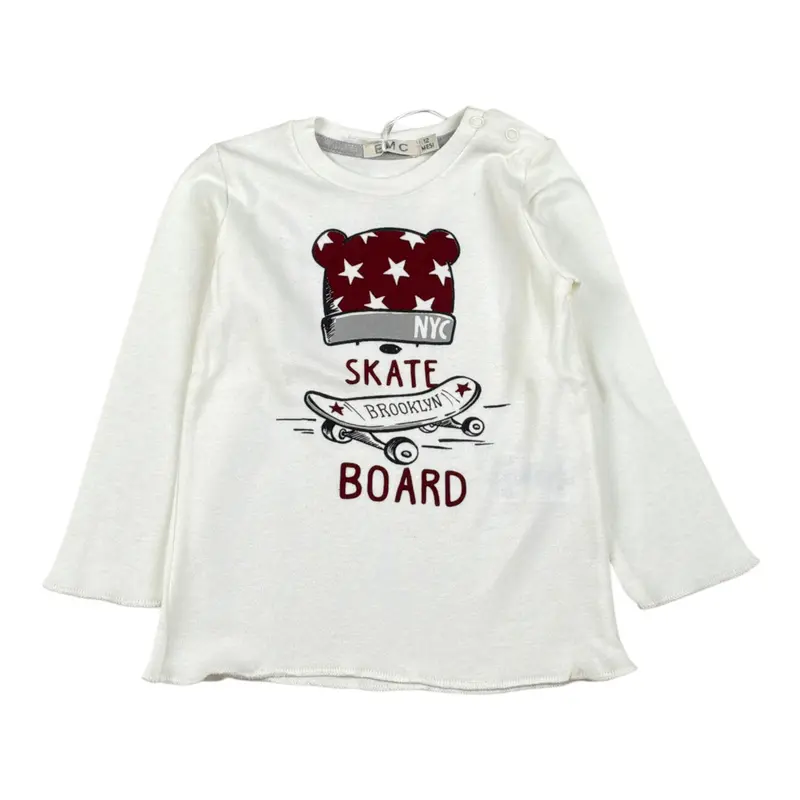 Emc Shirt Girocollo tinta unita con Stampa Bianco per Neonato