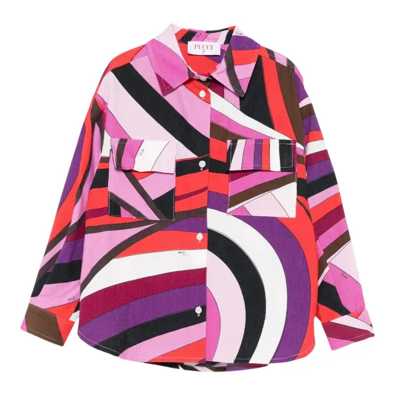 Emilio Pucci Camicia con Fantasia E Taschini Multicolor per Bambina