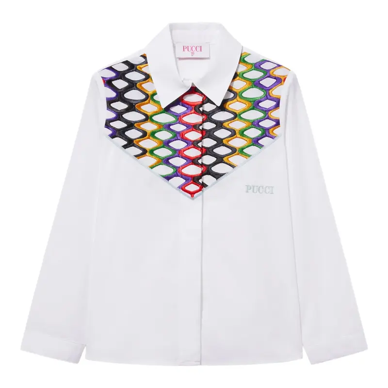 Emilio Pucci Camicia Manica Lunga tinta unita con Ricami Bianco per Bambina