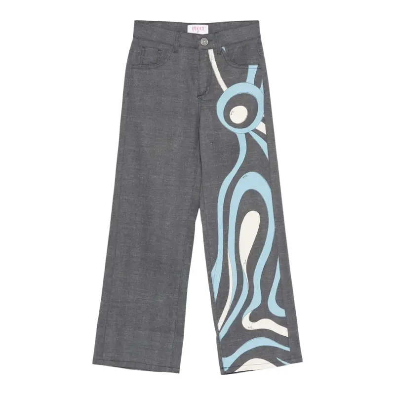 Emilio Pucci Jeans tinta unita con Stampa Grigio per Bambina
