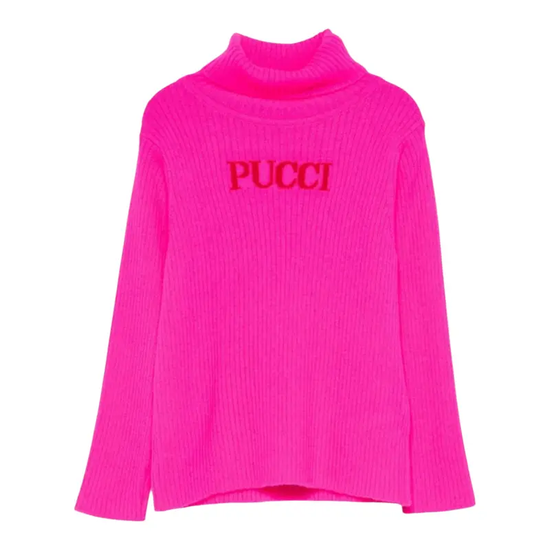 Emilio Pucci Maglia tinta unita Collo Alto con Stampa Fuxia per Bambina