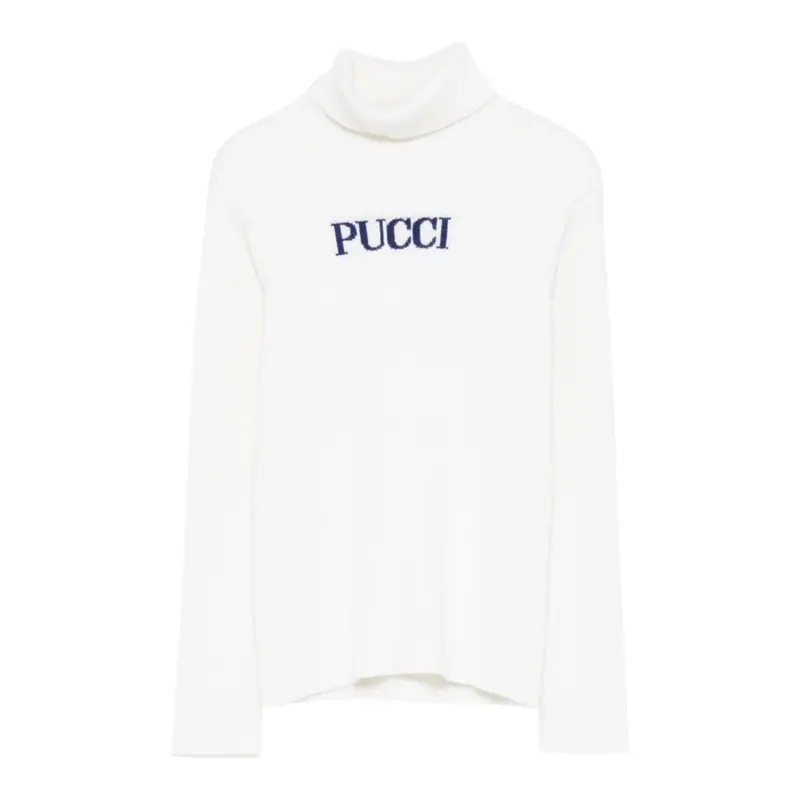 Emilio Pucci Maglia tinta unita Collo Alto con Stampa Panna per Bambina