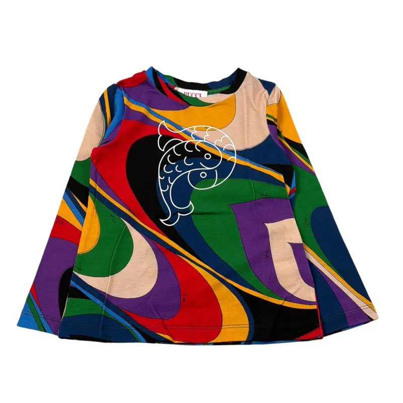Emilio Pucci Shirt Girocollo Stampa Fantasia Multicolor per Bambina
