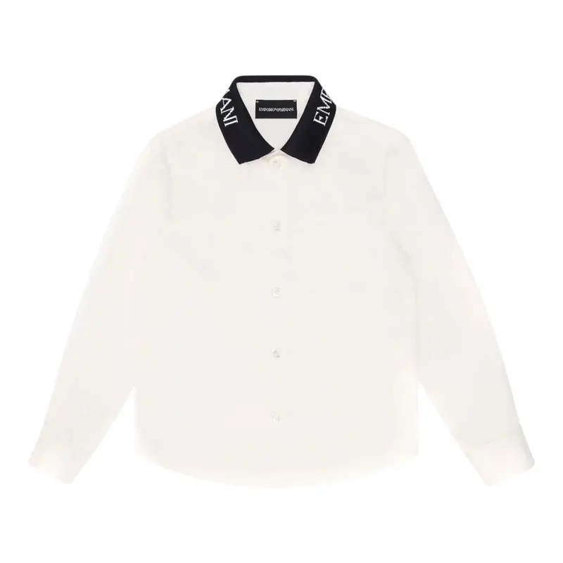 Emporio Armani Camicia tinta unita con Colletto In Contrasto Bianco per Bambino