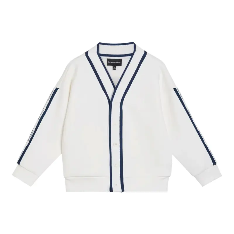 Emporio Armani Cardigan tinta unita con Logo Panna per Bambina