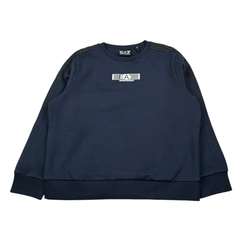 Emporio Armani Felpa Chiusa Girocollo tinta unita con Logo Blu per Bambino