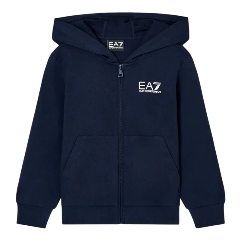 Emporio Armani Felpa con Zip E Cappuccio tinta unita Blu per Bambino