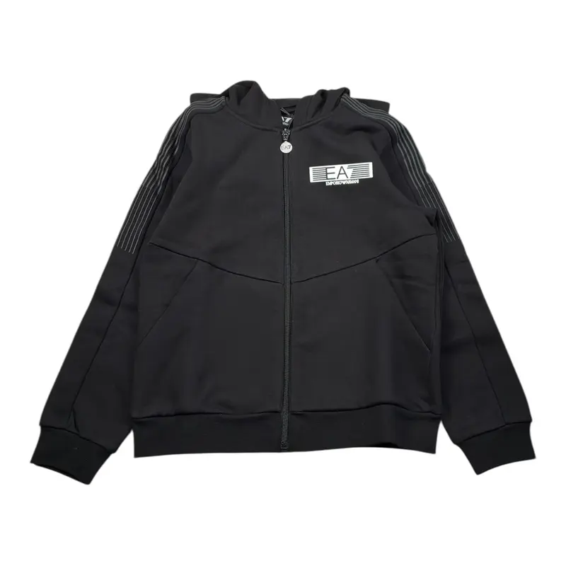 Emporio Armani Felpa con Zip E Cappuccio tinta unita Nero per Bambino
