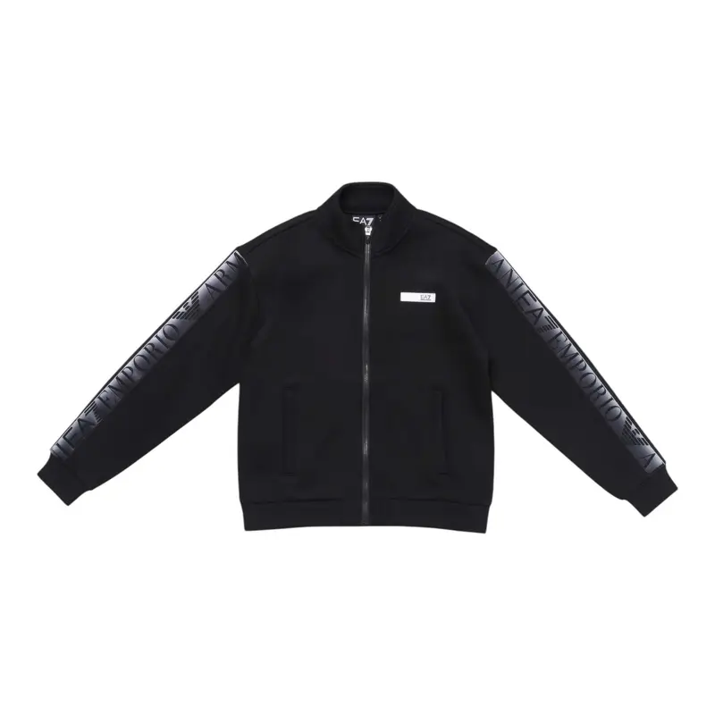 Emporio Armani Felpa con Zip tinta unita con Maniche Logate Nero per Bambino