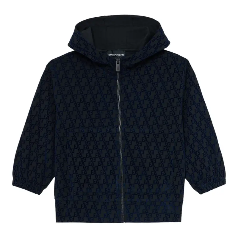Emporio Armani Felpa tinta unita con Cappuccio E Zip Blu per Bambino