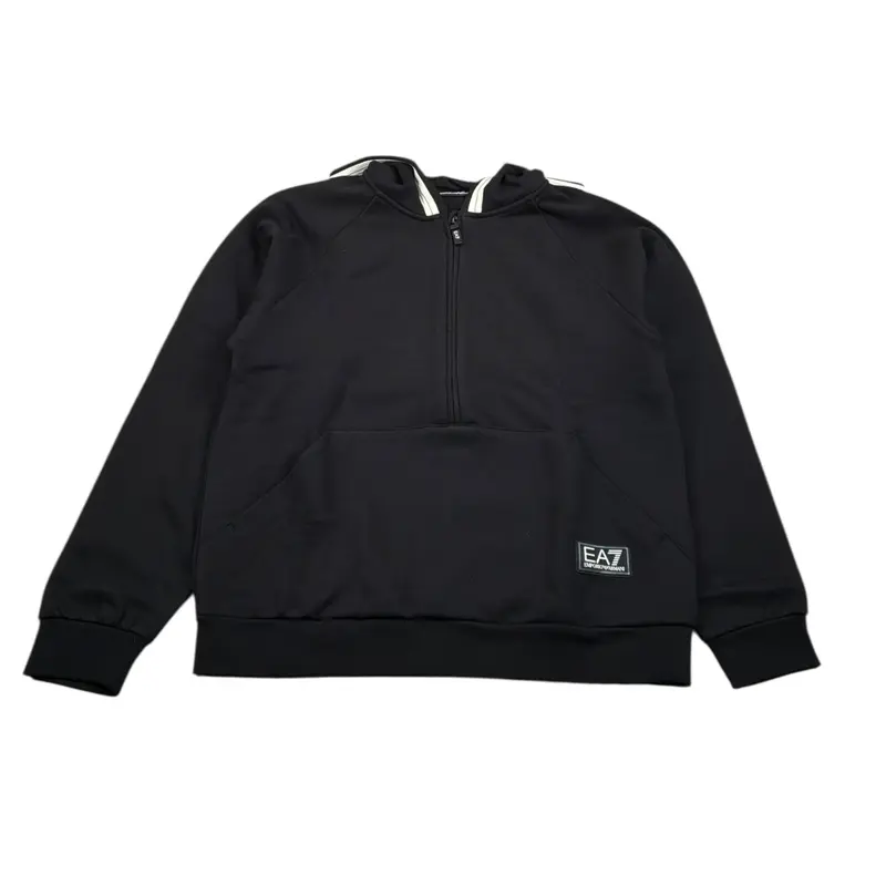 Emporio Armani Felpa tinta unita con Cappuccio E Zip Nero per Bambino