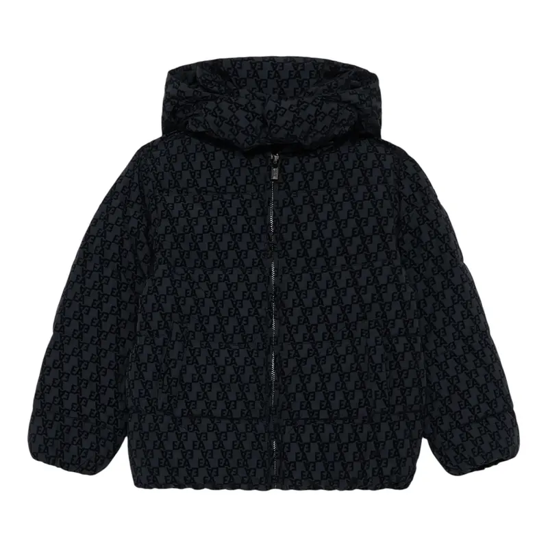 Emporio Armani Giubbino tinta unita con Zip E Cappuccio Nero per Bambino
