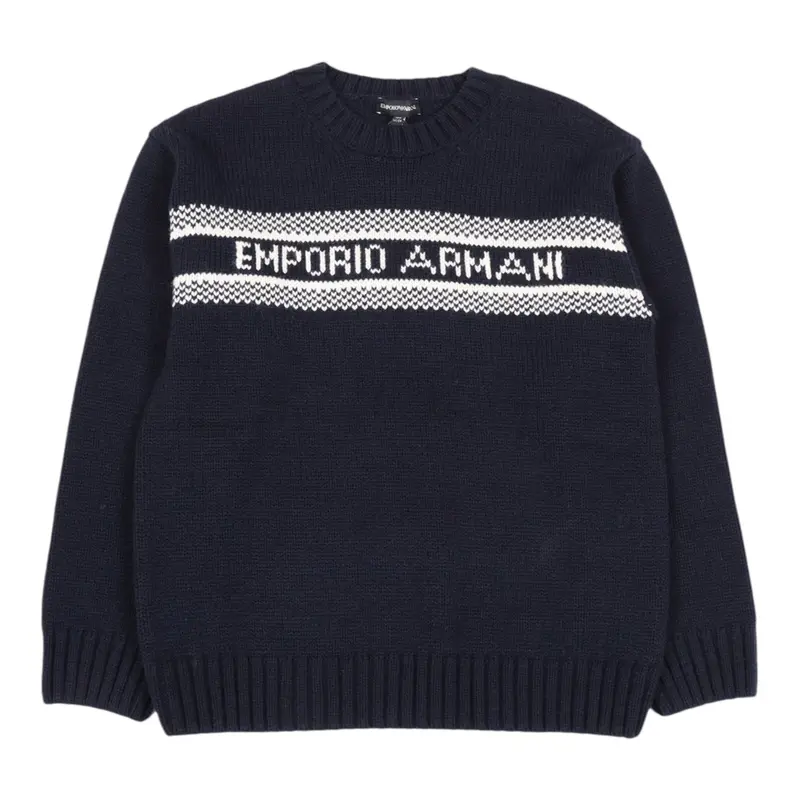 Emporio Armani Maglia Girocollo Tinta Unitoa con Logo Blu per Bambino