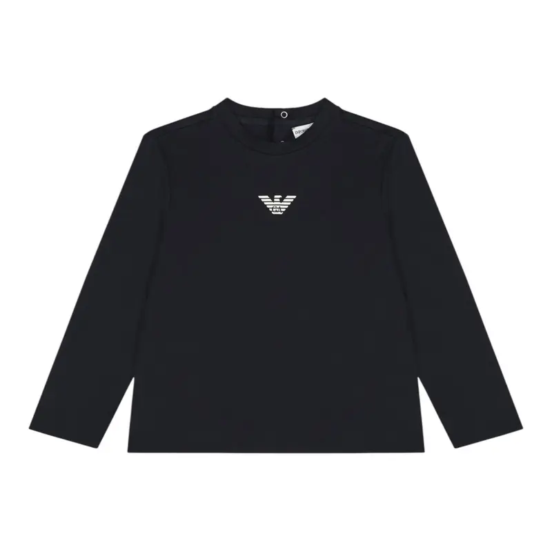 Emporio Armani Shirt Girocollo tinta unita con Logo Blu per Bambino