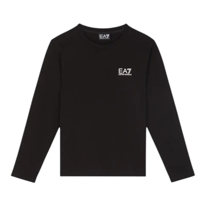 Emporio Armani Shirt Girocollo tinta unita con Logo Nero per Bambino