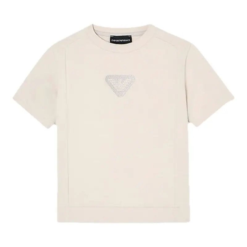 Emporio Armani T-Shirt Girocollo tinta unita con Logo Beige per Bambino