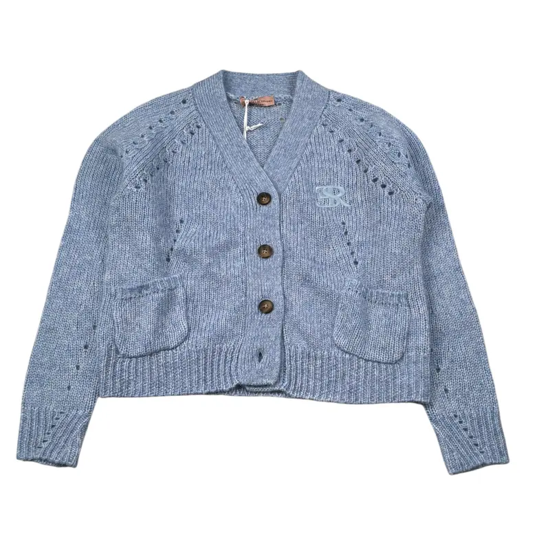 Ermanno Scervino Cardigan tinta unita con Logo Azzurro per Bambina