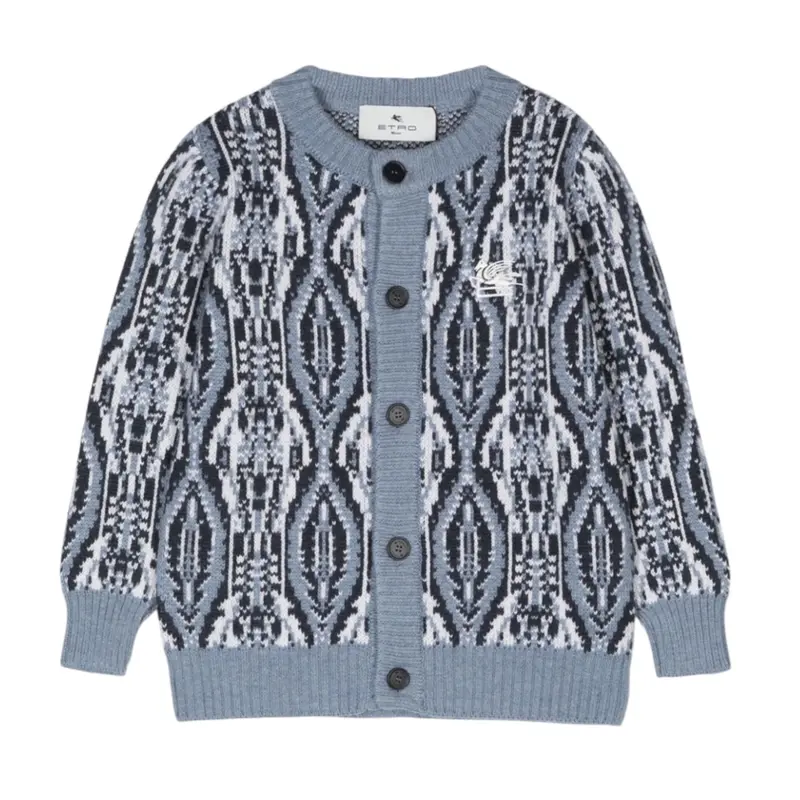 Etro Cardigan Stampa Fantasia Azzurro per Bambino