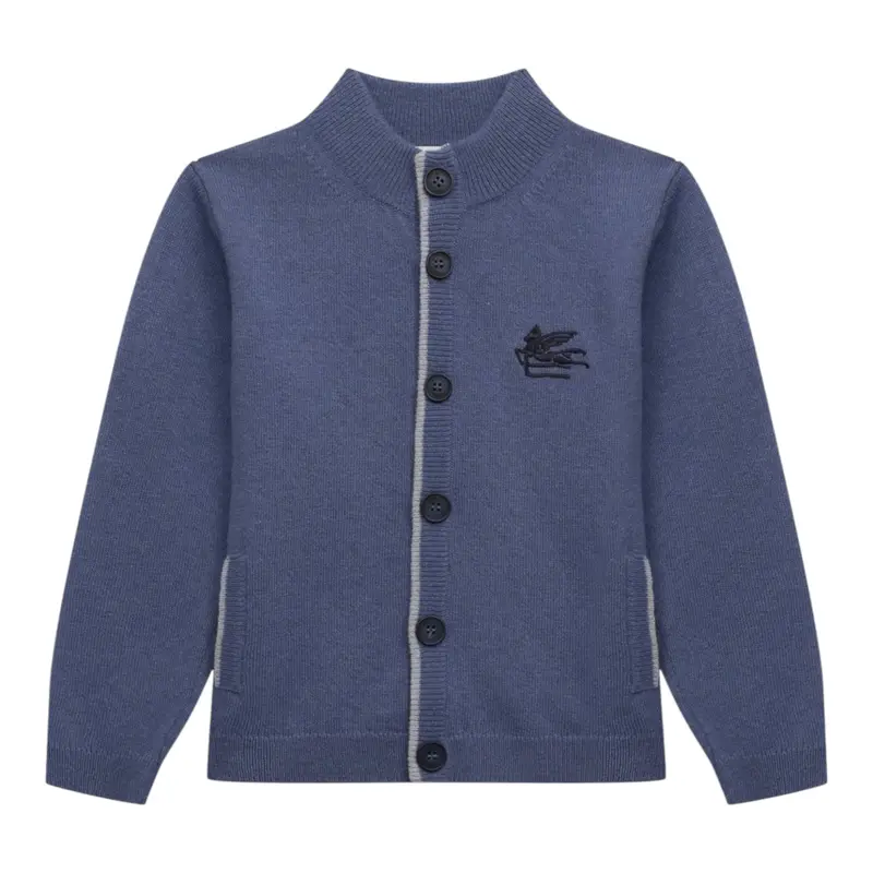 Etro Cardigan tinta unita con Ricami Blu per Neonato