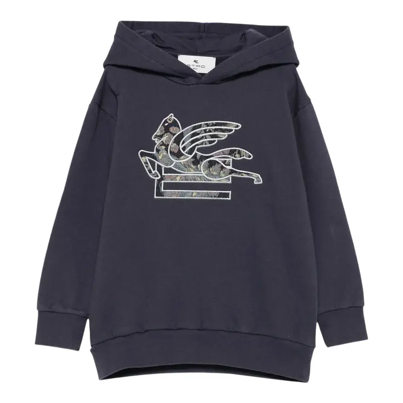 Etro Felpa Chiusa con Cappuccio tinta unita Blu per Bambino