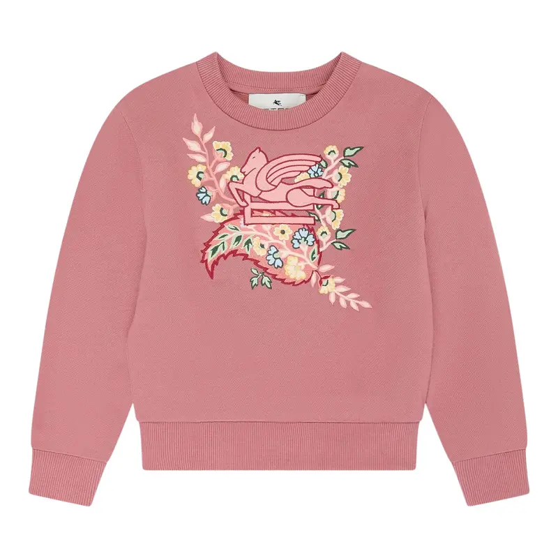 Etro Felpa Chiusa Girocollo tinta unita con Ricamo Rosa per Bambina