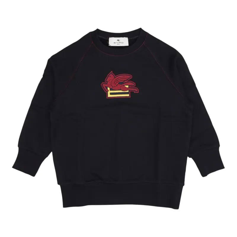 Etro Felpa Chiusa Girocollo tinta unita con Stampa Logo Blu per Bambino