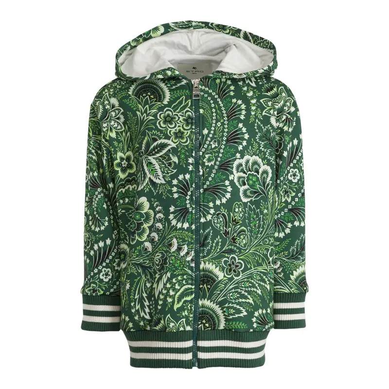 Etro Felpa con Zip E Cappuccio Stampa Fantasia Verde per Bambino