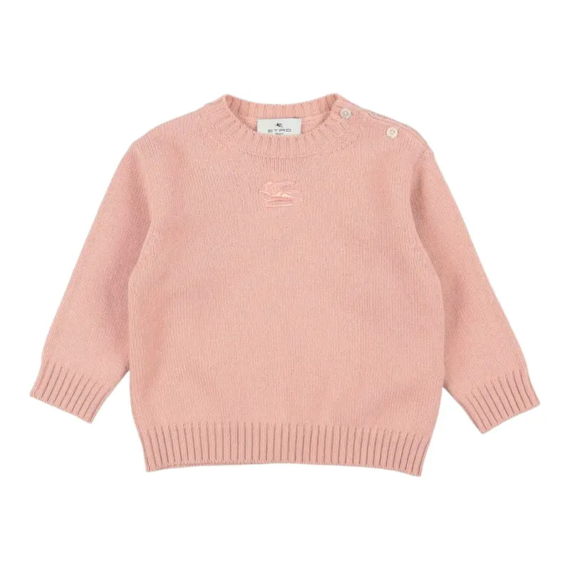 Etro Maglia Girocollo tinta unita con Ricamo Rosa per Neonata