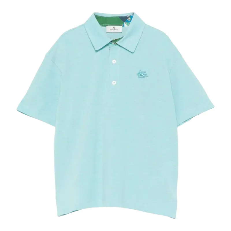 Etro Polo Mezza Manica tinta unita con Logo Azzurro per Bambino