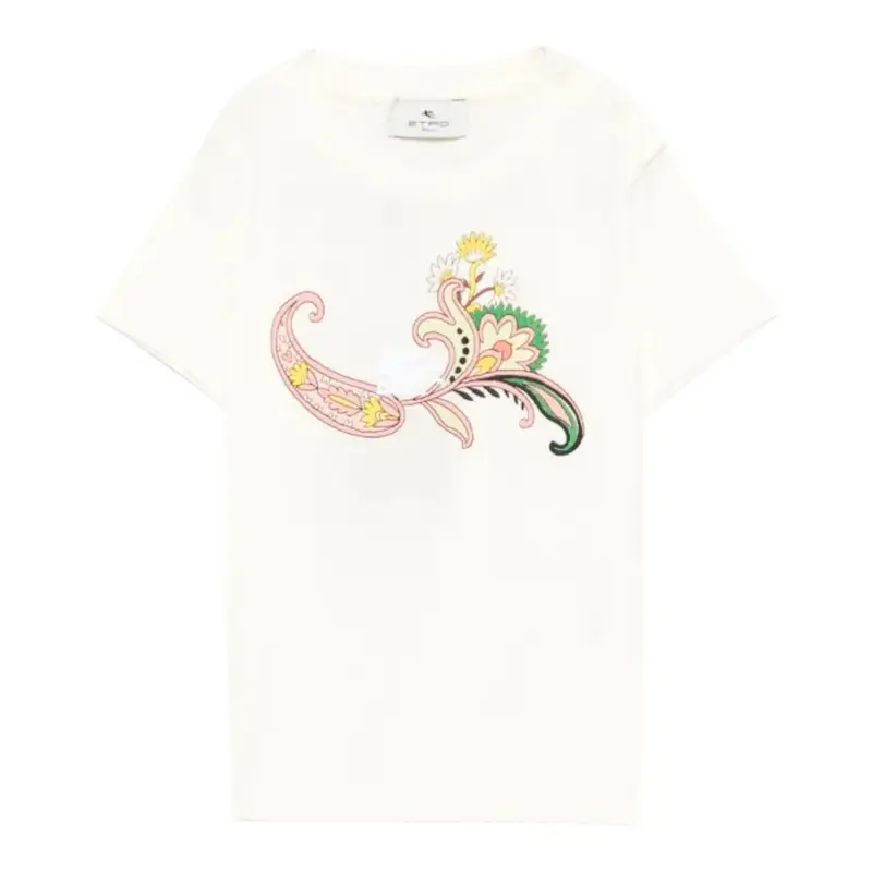 Etro T-Shirt Girocollo tinta unita con Ricami Bianco per Neonata