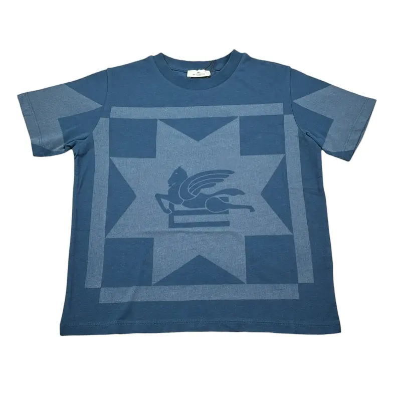 Etro T-Shirt Girocollo tinta unita con Stampa Blu per Bambino