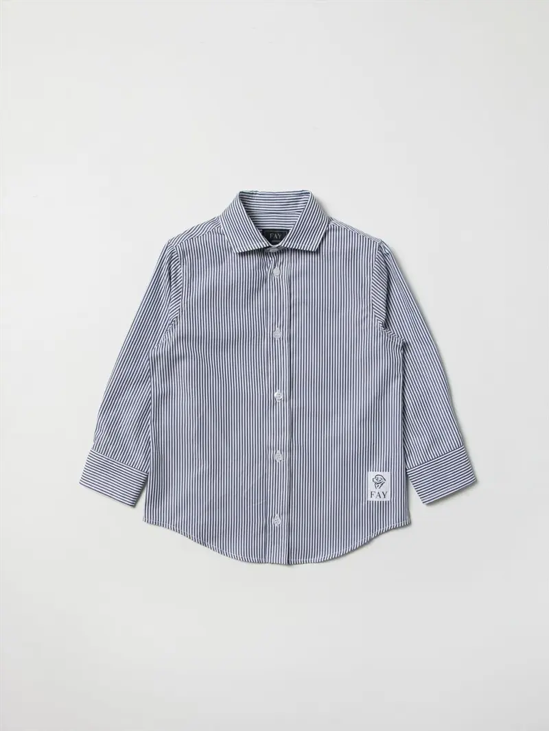 Fay camicia celeste a righe bambino in cotone.