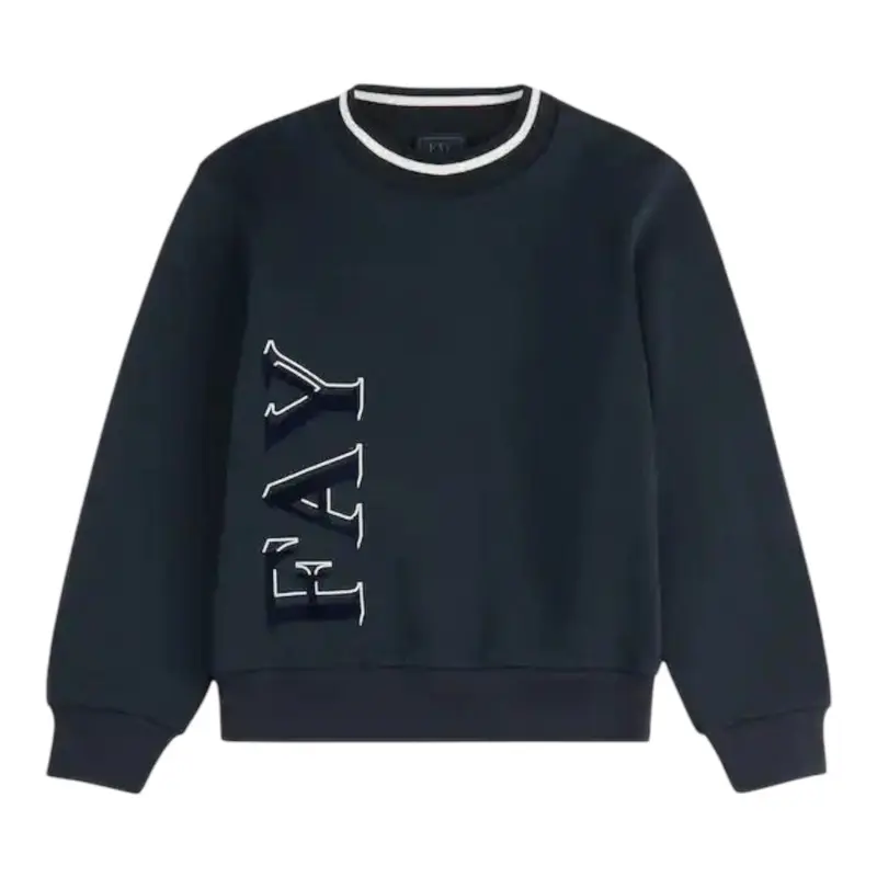 Fay Felpa Chiusa Girocollo tinta unita con Logo Blu per Neonato