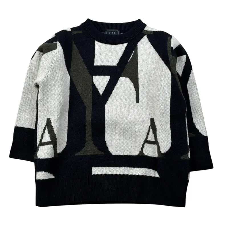 Fay Maglia Girocollo tinta unita con Logo Blu per Bambino