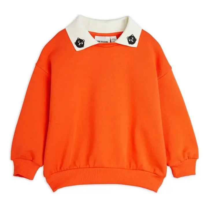 FELPA ARANCIONE CON COLLETTO PANNA GATTINO MINI RODINI