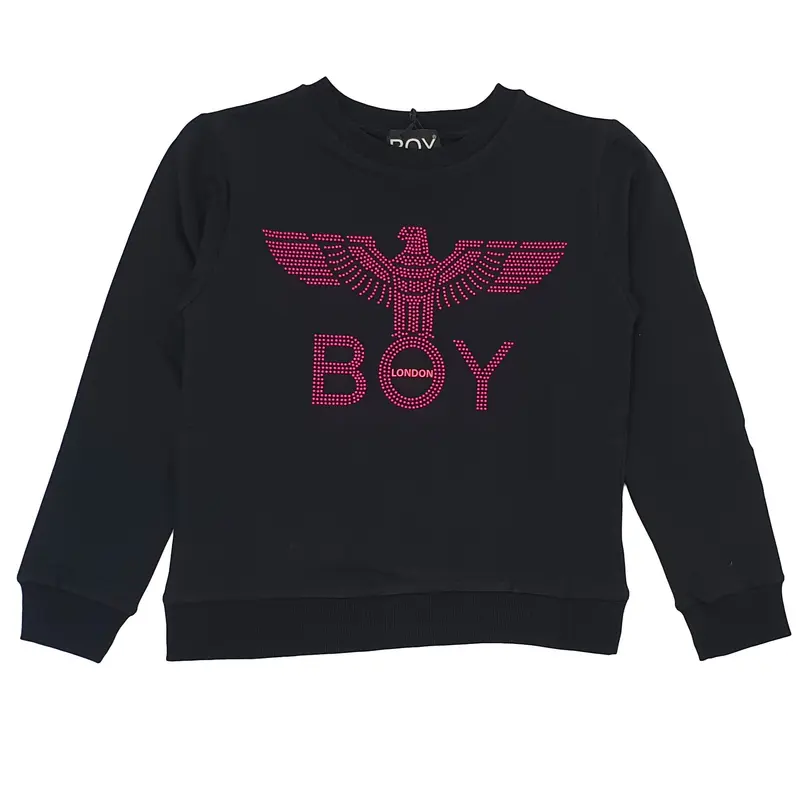 Felpa bambina Boy London nera con logo fuxia