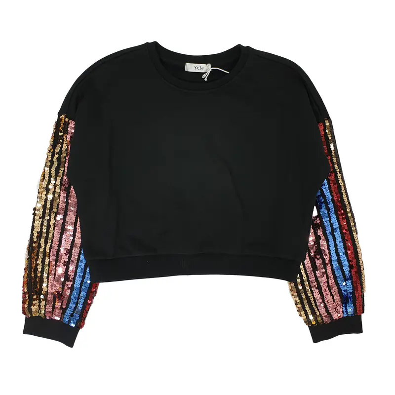 FELPA BAMBINA CON PAILLETTES SU MANICHE MULTICOLORE