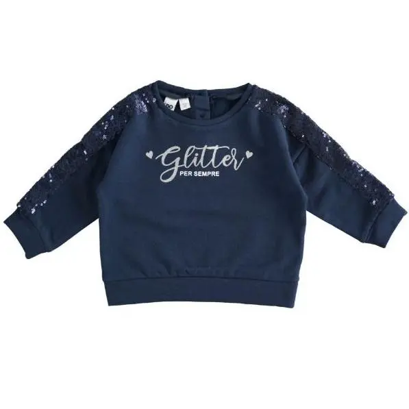 Felpa bambina con stampa glitter e paillettes su maniche