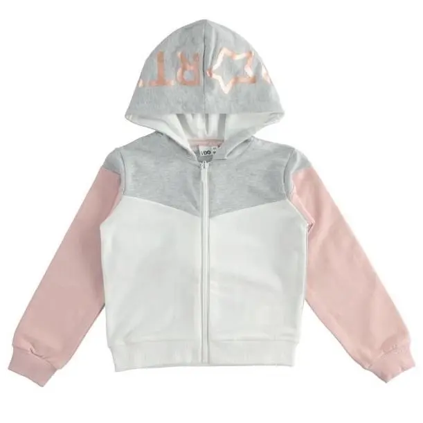 Felpa bambina con zip e cappuccio con stampa oro