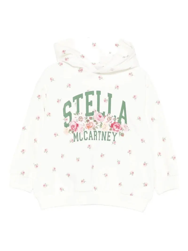 FELPA BIANCA CON FIORI E LOGO VERDE STELLA MCCARTNEY