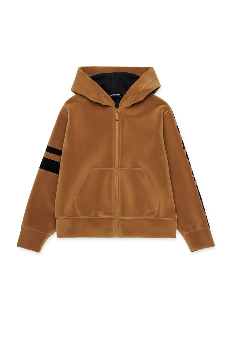 FELPA CON CAPPUCCIO BEIGE CON LOGO NERO DSQUARED2