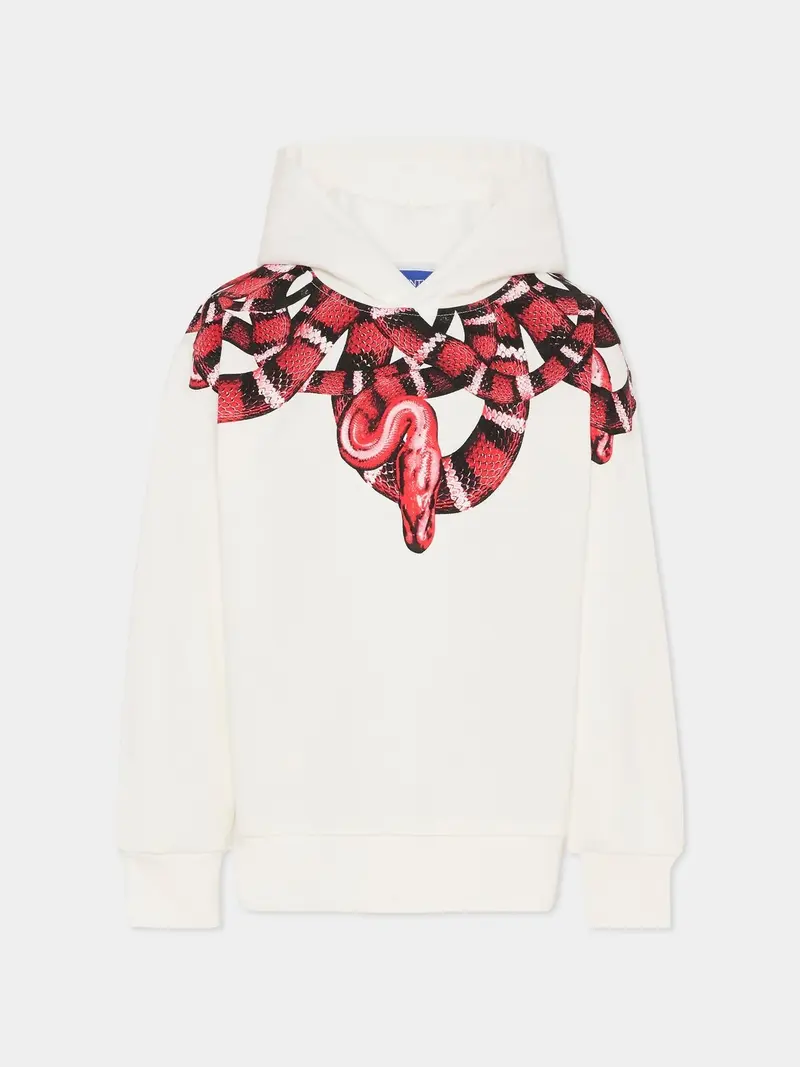 FELPA CON CAPPUCCIO BIANCA CON STAMPA ROSSA MARCELO BURLON