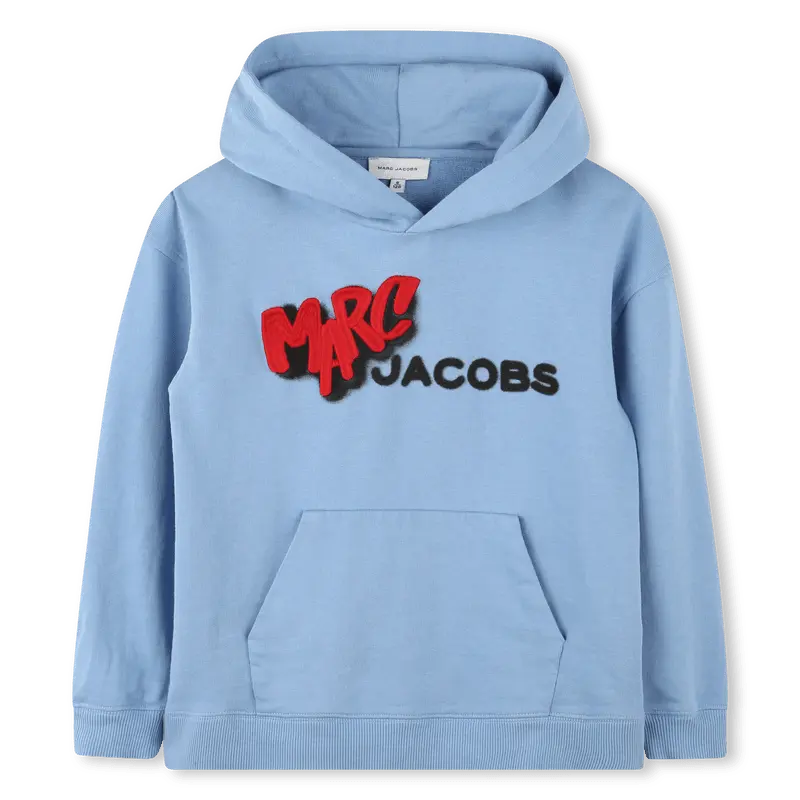 FELPA CON CAPPUCCIO CELESTE CON LOGO ROSSO/NERO MARC JACOBS