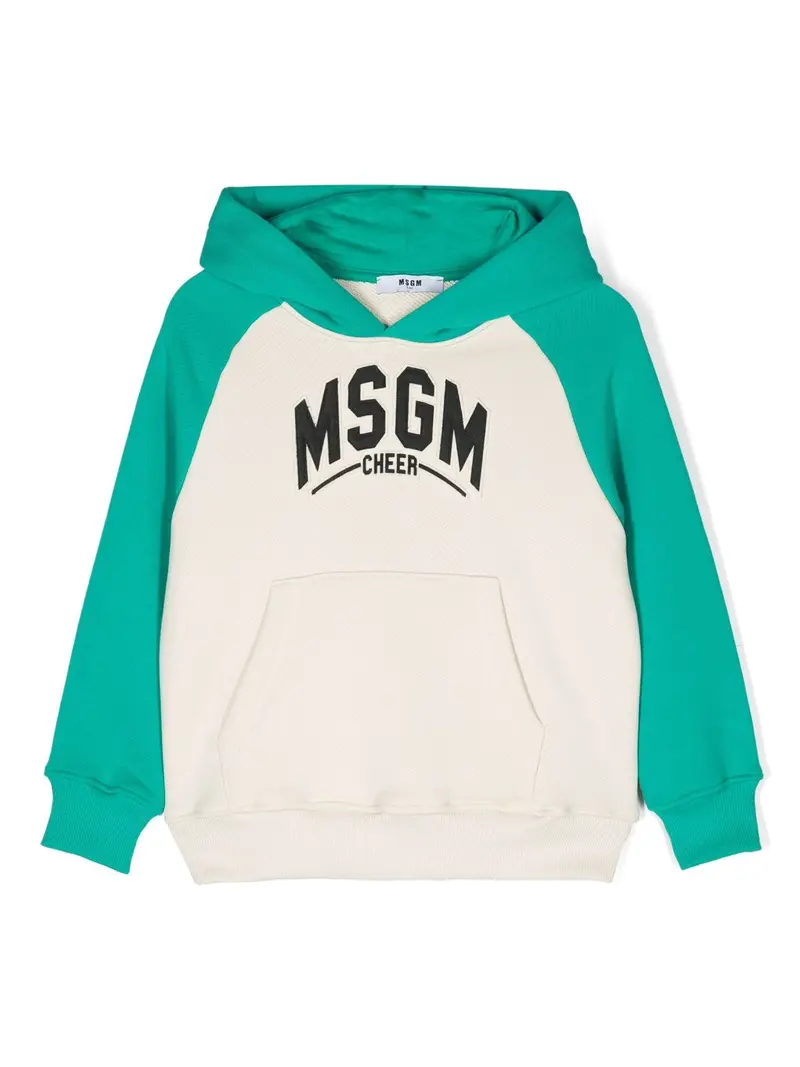 FELPA CON CAPPUCCIO CREMA E VERDE MSGM