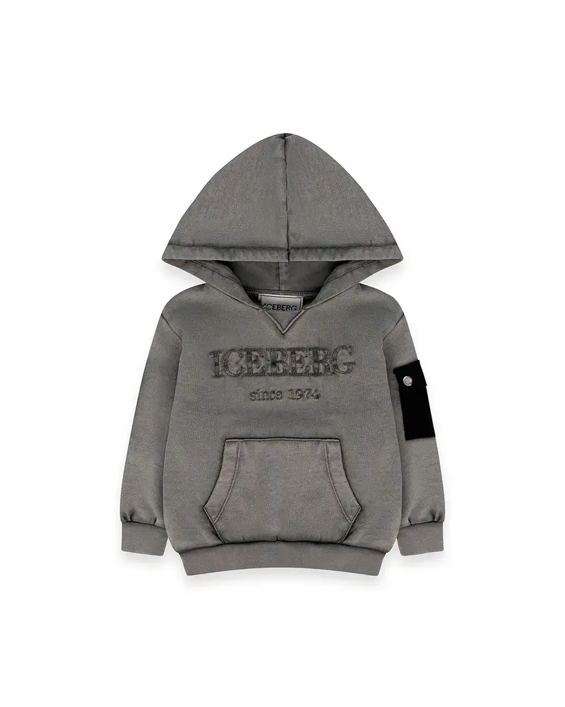 FELPA CON CAPPUCCIO GRIGIA CON LOGO RICAMATO ICEBERG